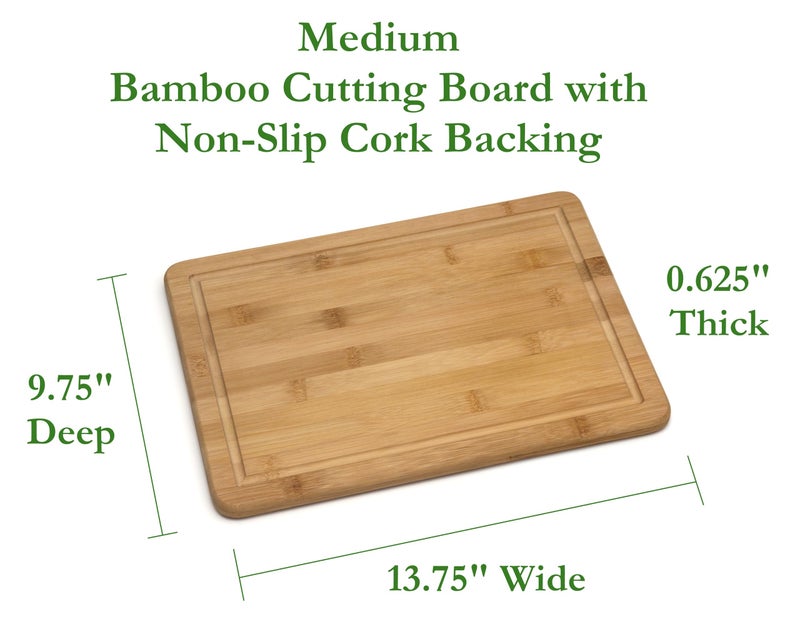 Lipper International Bamboo Wood Kitchen Cutting and Serving Board with Non-Slip Cork Backing, Medium, 13-3/4" x 9-3/4" x 5/8" - Image 2